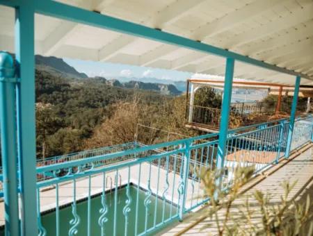 Villa Zum Verkauf In Gokbel, Dalyan, Muğla, Mit Vollem Blick Auf Den Strand Von Iztuzu Und Das Mittelmeer